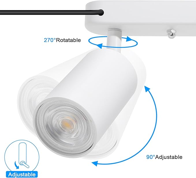 Plug in Track Lighting Track Light Fixtures with Power Cord Wall Spotlight Flexibly Rotatable Heads Plug in Ceiling Lights for Kitchen Cabinet Gallery Bar Living Room 15W 3000K(White, 3 Heads)