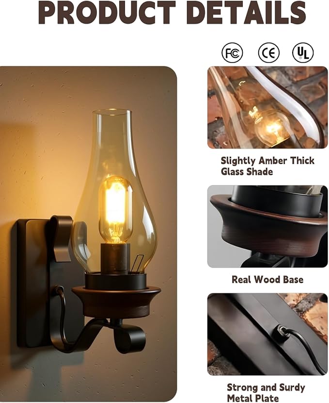 LightInTheBox Rustic Wall Sconce Vintage Farmhouse Wall Light Fixtures Industrial Glass Wall Lamp for Cabin Bedroom Living Room Hallway Fireplace (1PCS)
