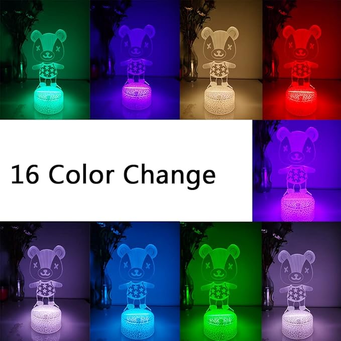 3D Night Light, 16 Color Changing Cartoon USB Desk Lamp Illusion Lighting with Remote Control for Home Decor Gift for Kids. (Stitches)