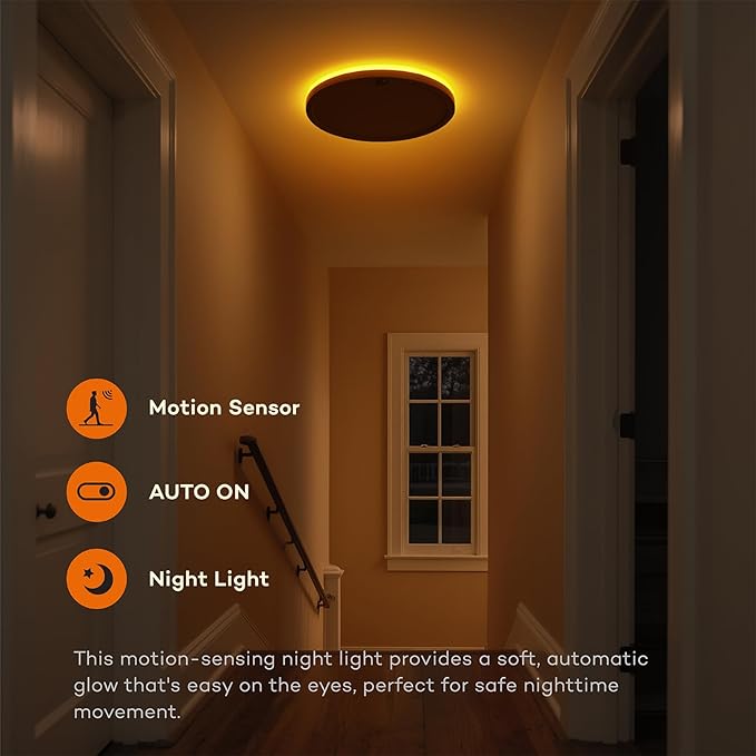 Annaror Wired Motion Sensor Ceiling Light Indoor with Remote 2400LM 12inch | 2000K Nightlight, 3000K 4000K 5000K, 24W Motion Activated Light with Timer for Hallway Closet Stairs White, Auto/ON/G