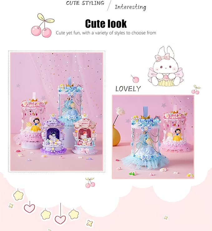 Disne Princess Rotating Music Box, Suitable as an Anniversary, Christmas, or Birthday Gift for Girls, Moms, Friends, and Daughters. This Cartoon Rotating Music Box Comes with Lights. (Blue Princess)
