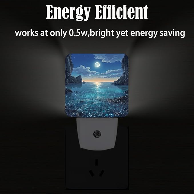 Moon Beach Night Light,Plug Into Wall for Boys Girls Bedroom Decorative Square Night Light Lamp 0.5w Sleep Friendly