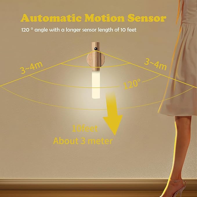 LANDGOO Wooden Motion Sensor Night Lights, | Magnet Body Hallway Rechargeable LED Wireless Battery Operated Wall Sconce
