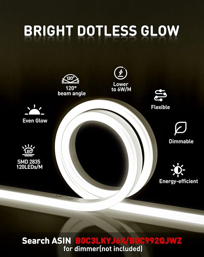 Shine Decor LED Rope Lights AC 120V, Connectable & Cuttable Dotless 120LEDs/M Eco Neon Strip Lighting, ETL IP65 Waterproof & Weather-Resistant for Home Commercial, 8x16mm, 4500K Neutral White, 65.6FT