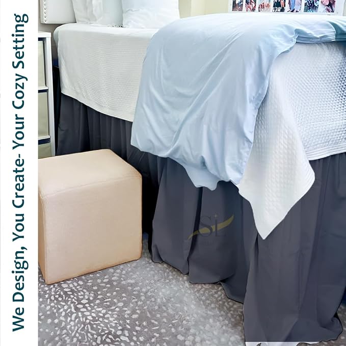 Dorm Bed Skirt Twin XL, 32 Inch-Drop, 100% Microfiber Extra Long Bedskirt, Dark Grey