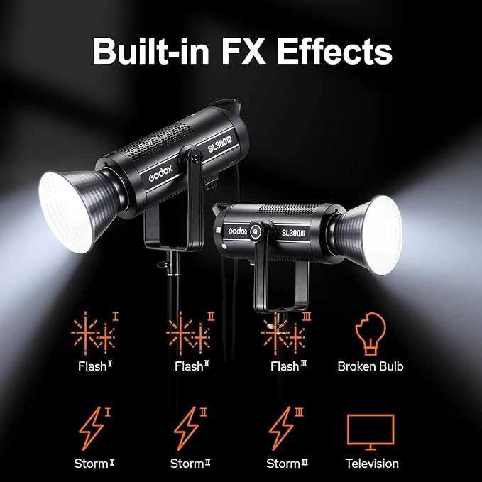 Godox SL300III 330W LED Video Light, 99300Lux 300W Studio Bright Light with 8 FX Effect, CRI 96+ TLCI 97+ Ultra Quiet Bowens Mount LED Photography Light for Wedding/Live Streaming