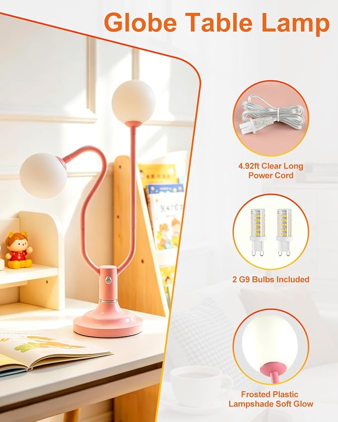 Green Globe Table Lamp Dimmable Magic DIY Arms G9 Bulbs Included | Vintage Ambient Night Light Nightstand Modern Desk Lamp Warmwhite Kids Bedside Lamps for Living Room Bedroom Nursery Gift