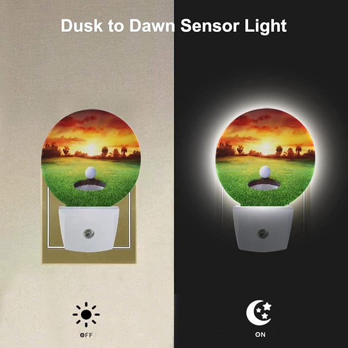 EKOBLA Golf Ball Night Light, Golf Course Grassland Night Lights Plug Into Wall with Auto Sensor for Bedroom and Bathroom
