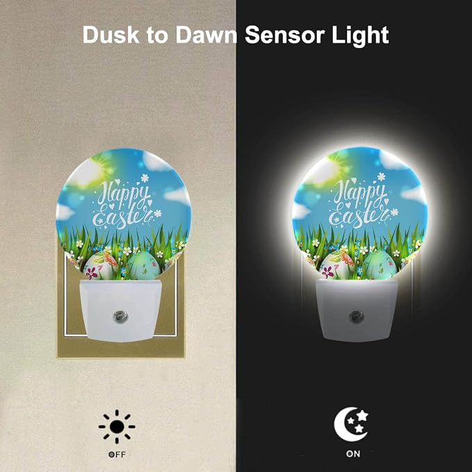 EKOBLA Easter Night Light, Colorful Egg on Green Grass Night Lights Plug Into Wall with Auto Sensor for All Ages
