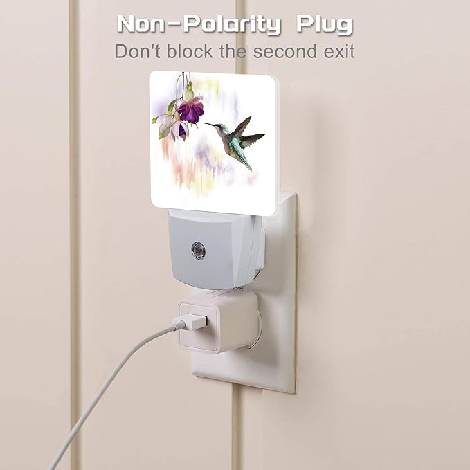 Hummingbird Flowers Night Light for Kids,Groovy Cute Bird Floral Night Light Plug in with Dusk to Dawn Sensor,0.5w Energy Saving Sleep Friendly Nightlight for Hallway Stairway Kitchen Bedroom