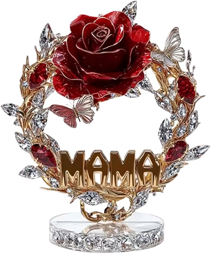 Rose Flower Ornament Acrylic DIY Crafts Mothers Day 2D Flat Rose Wreath Tabletop Present Butterfly Pattern Desktop Ornament for Home Decoration Gifts