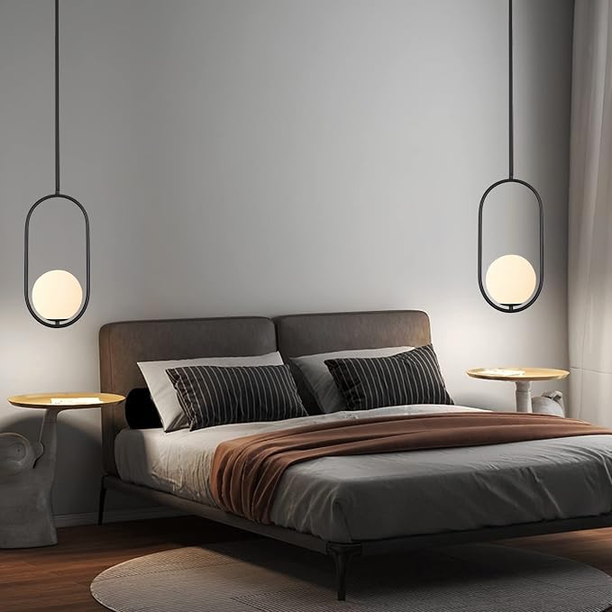 SeeU Modern Pendant Lighting One Light Chandelier Globe Black Pendant Light Indoor Hanging Light Fixture for Kitchen Island Dinning Room Bedroom