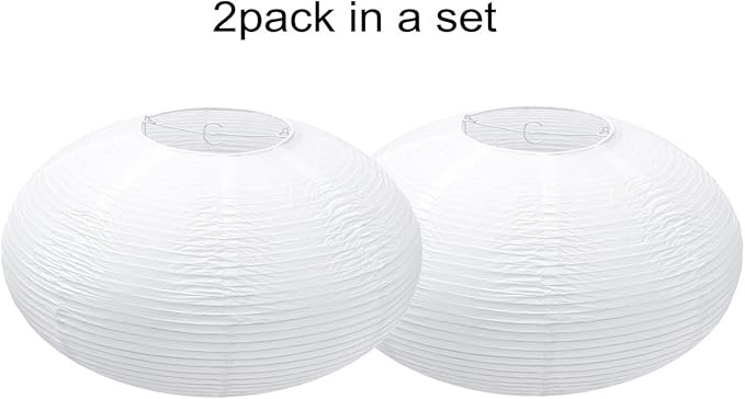 2Pack White Oval Paper lanterns 16”, Chinese Japanese paper lantern lights Paper Lamp shade for Home Decor Wedding Birthday party decorations(White-16inch-2PCS)