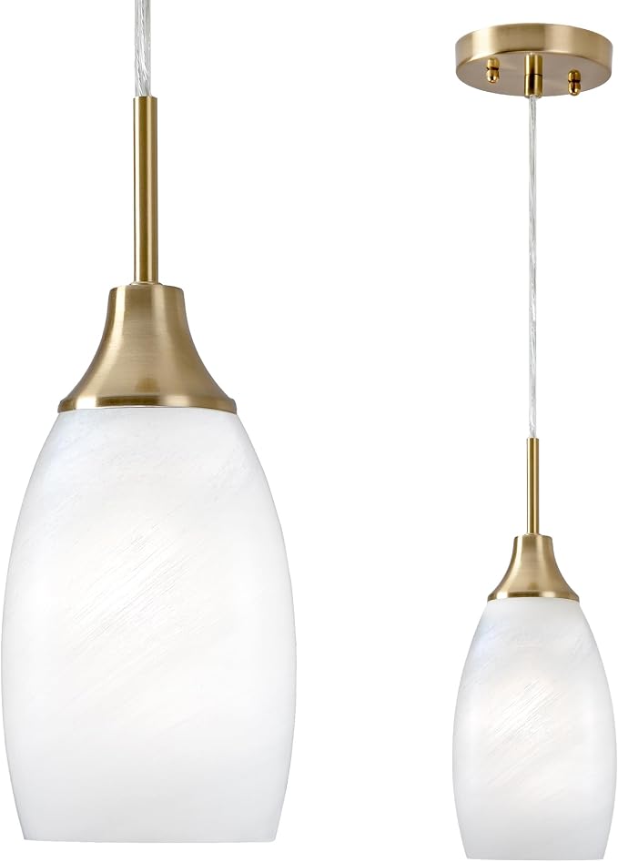 Viinew Mini Glass Pendant Light,4.72" White Glass Hanging Light | Handblown White Swirl Hanging Pendant Lamp 1-Pack Art Glass Chandelier for Kitchen Dining Room Brushed Gold