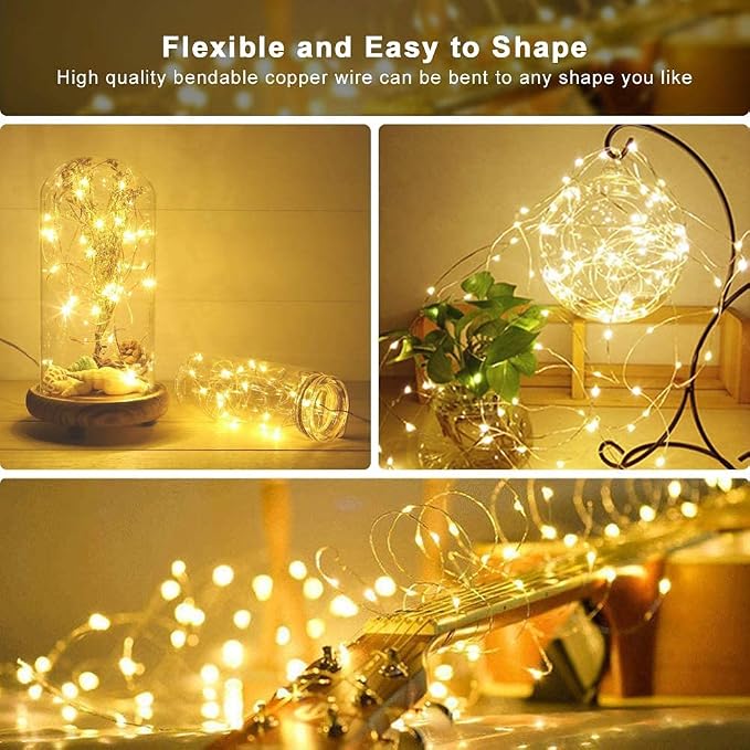 2 Pack LED Fairy Lights Battery Operated 20FT 60 LEDs Silver Wire String Lights Twinkle Lights Starry Fairy Lights for Bedroom Christmas Wedding Party Indoor Outdoor Decorations, Warm White