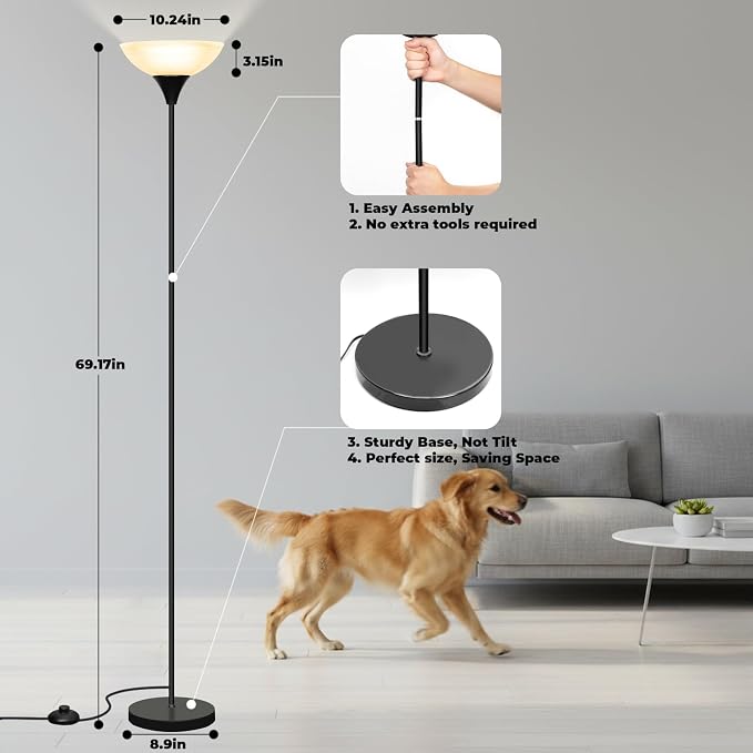 LALISU Floor Lamp, Standing Lamps with Glass Shade, Led Floor Lamp Remote Floor Lamps Modern Industrial Lamp, Tall Lamps for Living Room Bedroom Office Dining Room (Black and Glass)