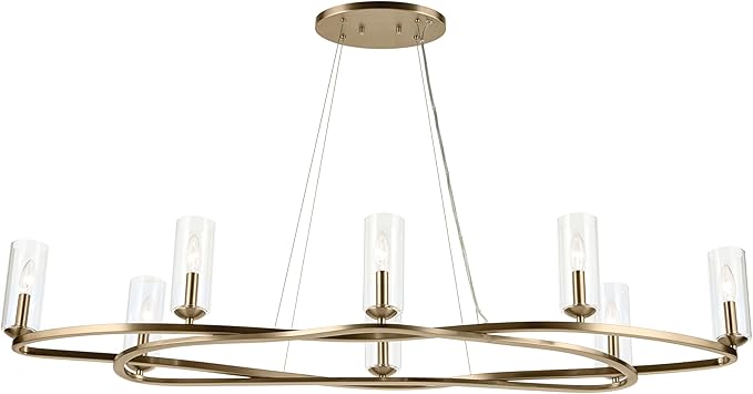 Kichler Harpin 8-Light Linear Chandelier, Sloped Ceiling Compatible, for Dining Room or Kitchen with Clear Glass in Champagne Bronze