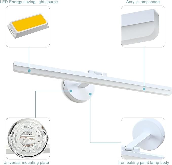 Matte White Bathroom Vanity Light Fixtures Over Mirror 24inch Rotatable Modern LED Vanity Lights Modern Wall Sconce (White Light 6000K)
