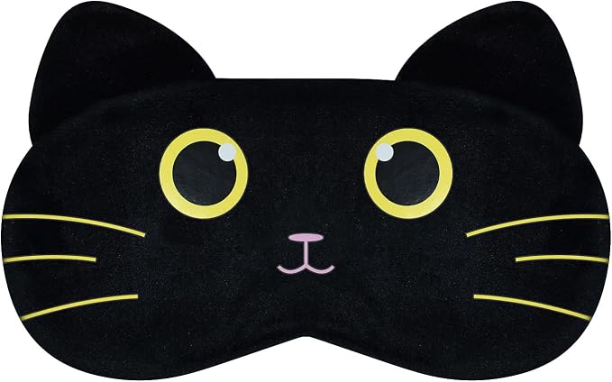 Cute Sleep Masks Cartoon Animal Cat Eye Mask Plush Sleeping Mask & Travel Blindfold - Funny Kitten Eye Shade for Women Men (Black Cat-2)