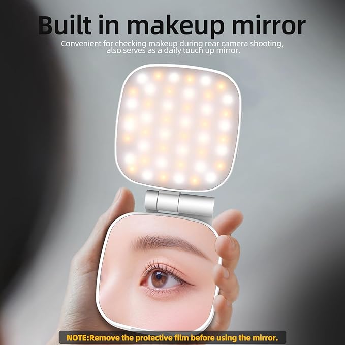 Magnetic Selfie Light Compatible for MagSafe iPhone, CRI 95+ 700lx/0.3m Folding LED Phone Fill Ring Lighting with Full Mirror for Zoom Makeup Photography Recording Video Conference TikTok (M27-White)