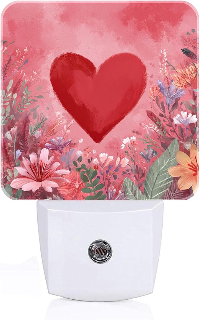 Red Love Hearts Night Light,Plug-in Nightlights Auto Sensor Night Lamp Dusk-to-Dawn Lamp Home Decor for Nursery Children Girls Boys