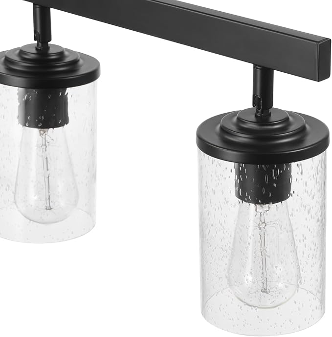 Globe Electric 64000117 24" 3-Light Track Lighting, Matte Black, Seeded Glass, Pivoting Track Heads, Lighting for Kitchen, Bathroom, Bedroom, or Dining Room, Living Room Ceiling Lights, Light Fixture
