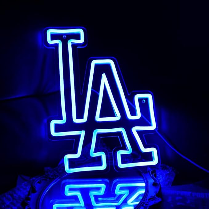 WonderfulLife Dodgers Neon Sign for Garage or Man Cave Decor,Gifts for Men With Dodge Baseball Team Logo,Blue Neon for Party,Bar,Dorm,Office Wall Art and Game Room Deco.