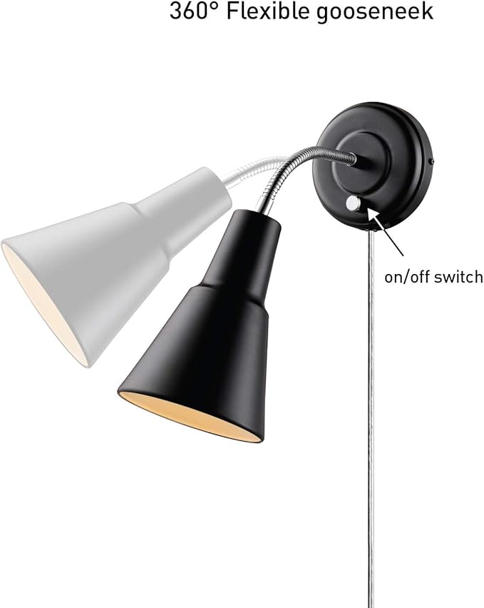 Globe Electric 65312 Ramezay Gooseneck Sconce, Matte Black (Pack of 2)