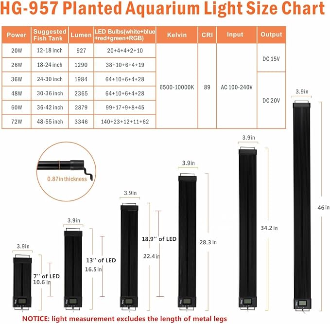 hygger Auto On Off LED Aquarium Light Dimmable 7 Colors Full Spectrum Fish Tank Light Fixture for Freshwater Planted Tank Build in Timer Sunrise Sunset for 36-42 Inch Long Aquariums