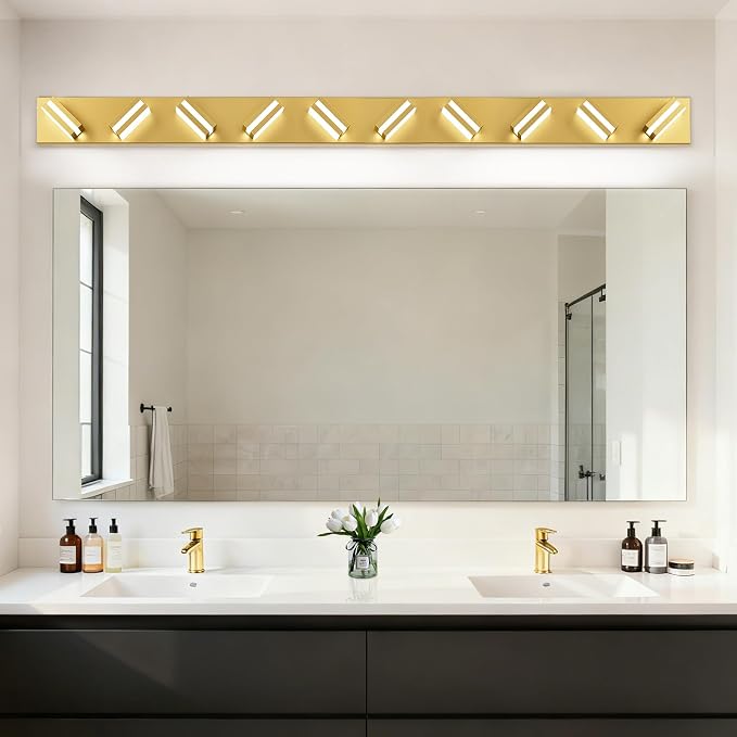 IZORRO LED Modern Bathroom Lights Fixtures(10-Light,Dimmable),Gold Acrylic Wall Lighting,Vanity Lights for Bathroom Over Mirror - 6000k 53.5In （No Assembly Required）