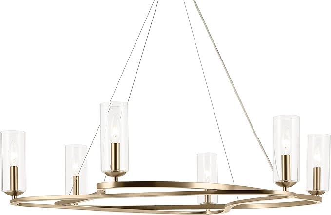 Kichler Harpin 6-Light Chandelier, Sloped Ceiling Compatible, for Dining Room or Kitchen with Clear Glass in Champagne Bronze (8.5" x 37.75"), 52771CPZ