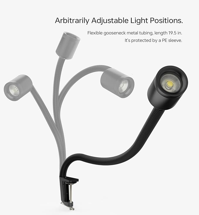 LED Clamp Work Light, 1500lumens 20in Flexible Gooseneck Work Lamp with C-Clamp for Lathe Machines, Workbenches. 15W，Yuan 915