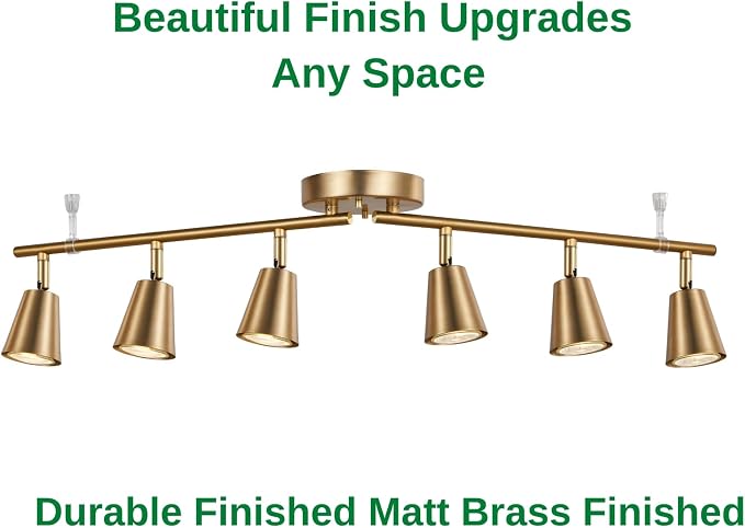 6 Light Track Lighting Kit, Matte Brass Finish Foldable and Adjustable with Modern Ceiling Spotlight for Kitchen,Living,Bed Room Home Improvement