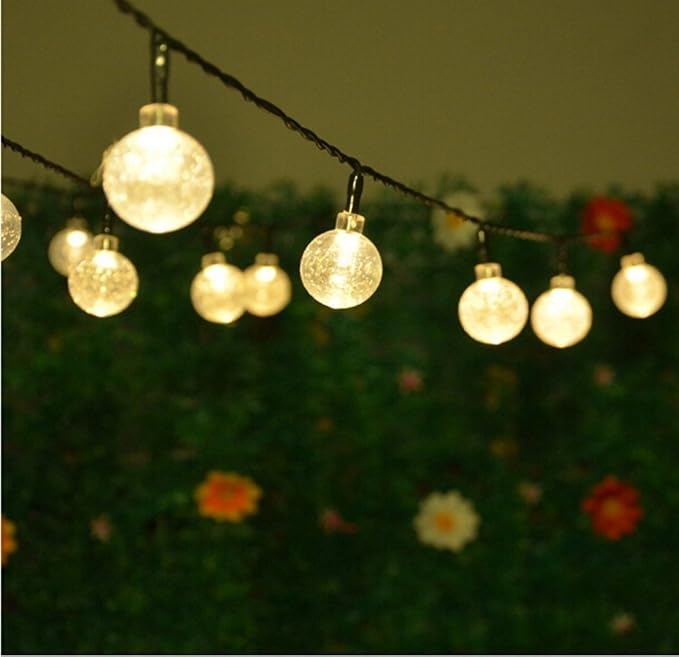Hann 20ft 30 LEDs Crystal Ball 8 Flashing Modes Waterproof Outdoor String Lights Solar Powered Globe Fairy String Lights for Garden, Yard, Home, Landscape,Christmas (Crystal Ball)