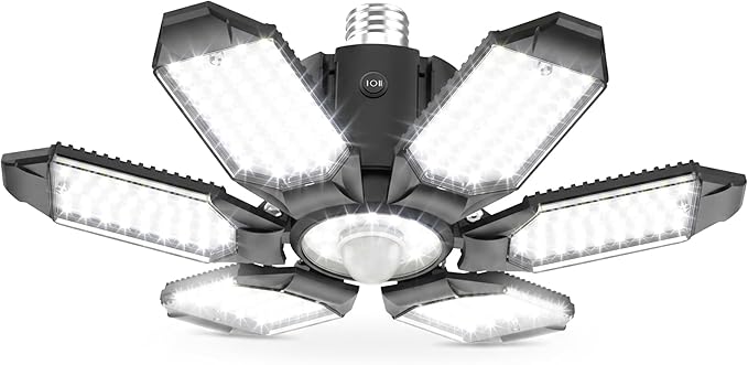 150W Motion Sensor Garage Light, 15000LM Motion Activated Garage Light, 3 Modes PIR Sensor Garage Ceiling Lights, 6 Deformable Panels LED Shop Lights for Attic Porch Stairway, E26/E27