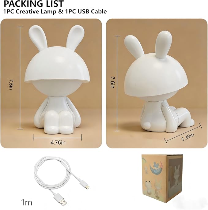 Night Lights for Kids,Rechargeable TableLamp,Touch Bedside Lamps,Cordless Dimmable Warm White Light,Baby Nursery,Breastfeeding,Sleep Aid,Cute Bunny Decor Gifts for Toddler Boys Girls Adults