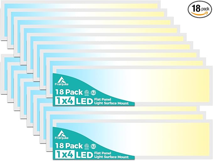 18PACK 1x4 LED Flat Panel Light Surface Mount, 3000/4000/5000k Selectable & TRIAC Dimmable，5500LM 50W Flat Panel Light, Input AC 120V, 1x4 LED Lights Fixture for Garage/Kitchen/Office-White