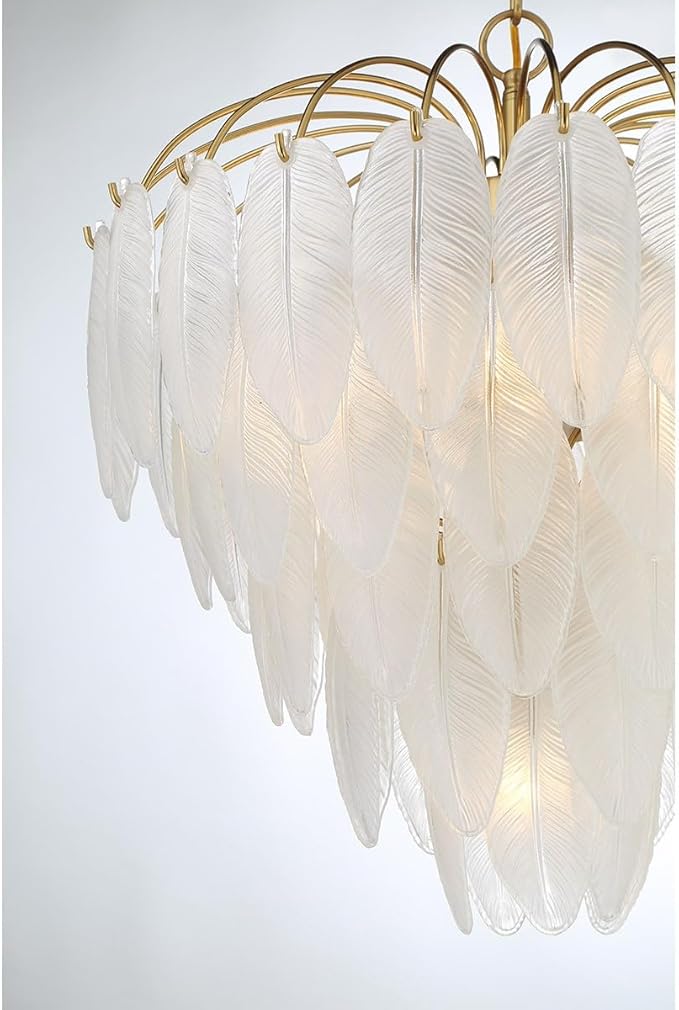 Savoy House 1-3508-6-322 Boa Breegan Jane Designed Mid-Century Bohemian Clear Frosted Glass Feather Chandelier, 6-Light 360 Total Watts, 24" H x 22" W, Warm Brass