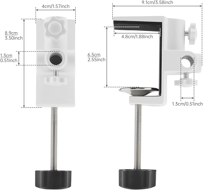 RTNLIT Desk Lamp Clamp, 1/2 inches 4 Hole Metal Table Mounting Clamp, White | Universal C Clamp for Magnifying Light/Microphone/Boom Scissor Arm, Fits up to 2-1/2 inches Desktop Thickness