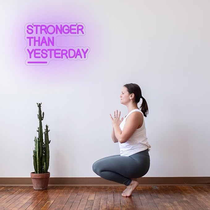 Stronger Than Yesterday Neon Sign for Wall Decor Gym Neon Light Purple Letter Neon light sign Dimmable USB Powered LED Neon Signs for Home Gymmer Fitness Club Classroom