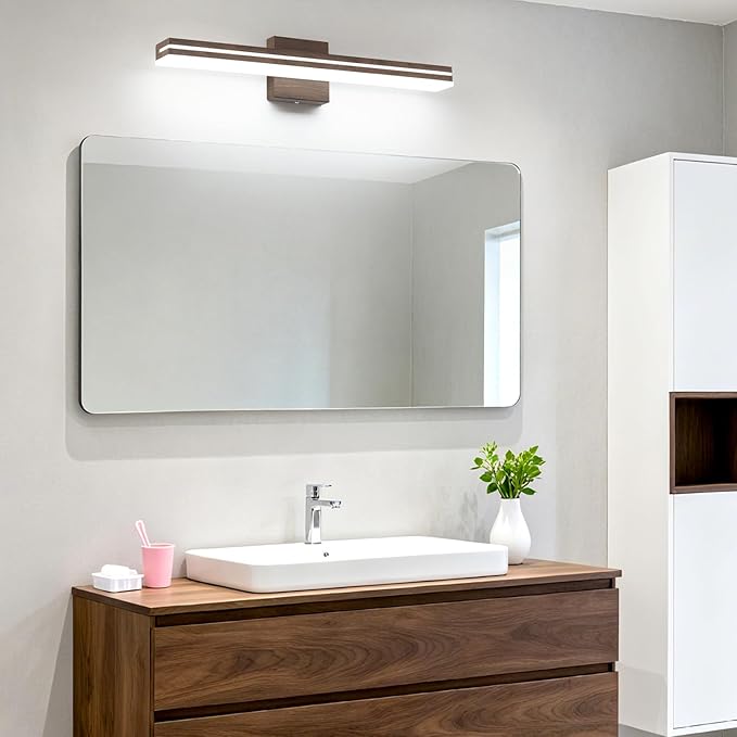 SineRise 24-Inch LED Modern Bathroom Vanity Light Bar, Brown Modern Acrylic Bathroom Wall Lighting Fixtures Over Mirror (Cool White 6000K)