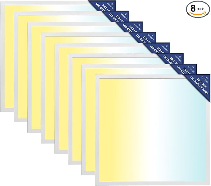 LUXRITE 2x2 FT LED Flat Panel Light, 5CCT Color Selectable 3000K 3500K 4000K 5000K 6500K, Wattage Selectable 20W/30W/40W, 5000 Lumens, LED Drop Ceiling Lights, 0-10V Dimmable, DLC & ETL (8 Pack)
