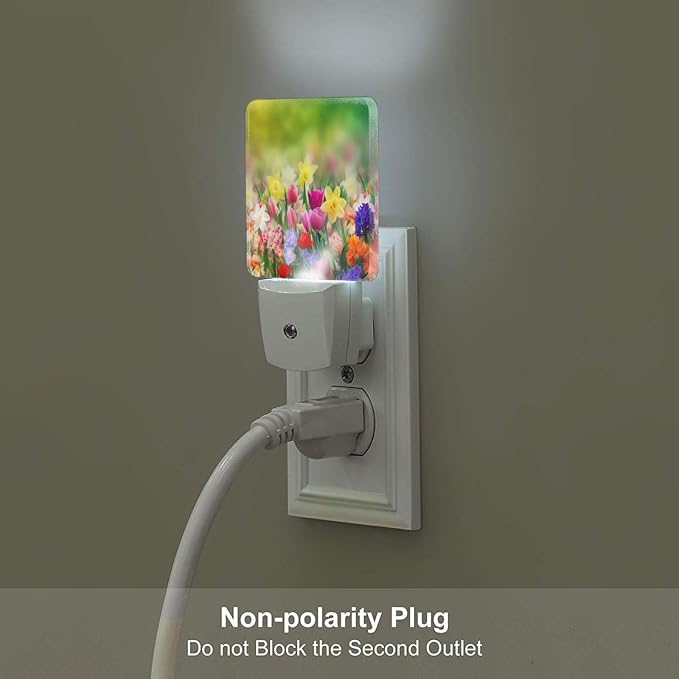 Spring Flowers Summer LED Plug-in Night Lamp 2 Piece Set, Auto Sensor Nightlights Set of 2 for Bedroom Bathroom