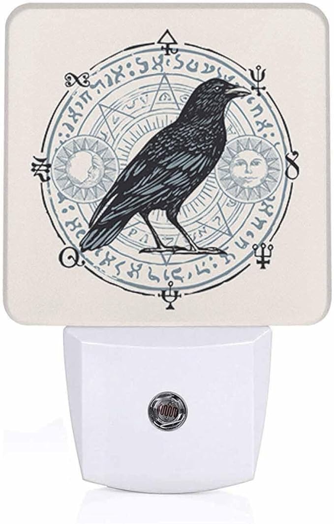 LED Night Light,Raven Octagonal Star with Magic Runes LED Night Light Plug into Wall with Dusk to Dawn Light Sensor White Energy Efficient Nightlight for Bedroom Bathroom Hallway Living Room Kitchen