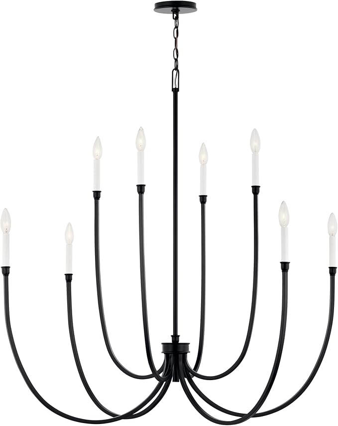 Kichler Malene 8-Light Foyer Chandelier, Updated Traditional Light in Black, Sloped Ceiling Compatible, for Foyer, Dining Room or Living Room (43.5" x 42.25"), 52699BK