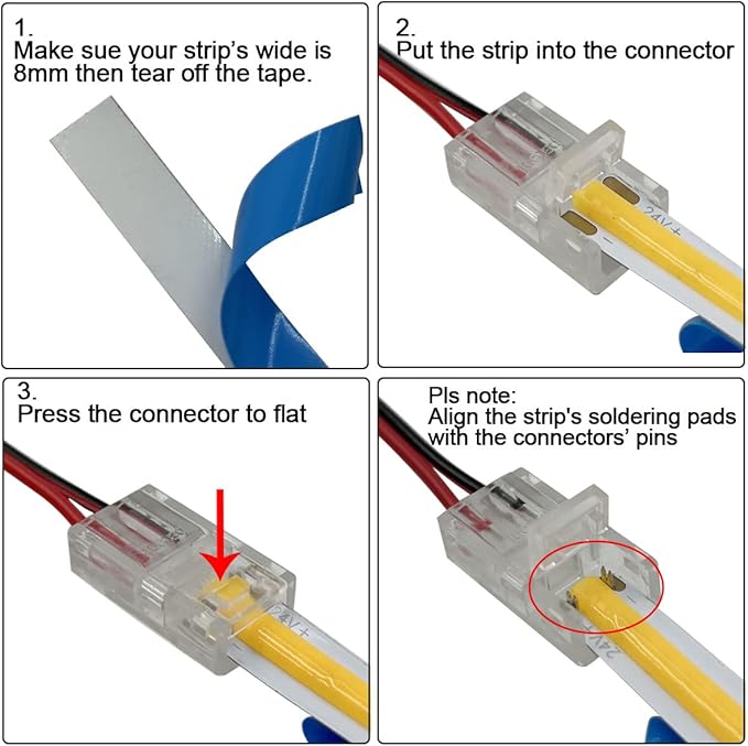 HAMRVL 12 Pack 8mm Cob Led Strip Light Connectors 2 Pin, Led Strip to Wire Solderless Transparent Track Lighting Adapter Connection with 6M/19.68ft Led Wire Extension Cable for White Led Tape 12/24V
