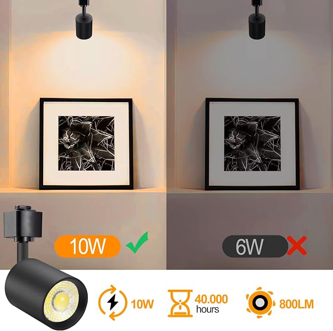 VANoopee 8 Pack J Type Track Lighting Heads 10W Dimmable LED Track Light Heads for Juno Track Light Replacement Fixtures Bright 3000K Warm White Ceiling Spotlight, Flicker Free CRI90+ 24° 800lm Black
