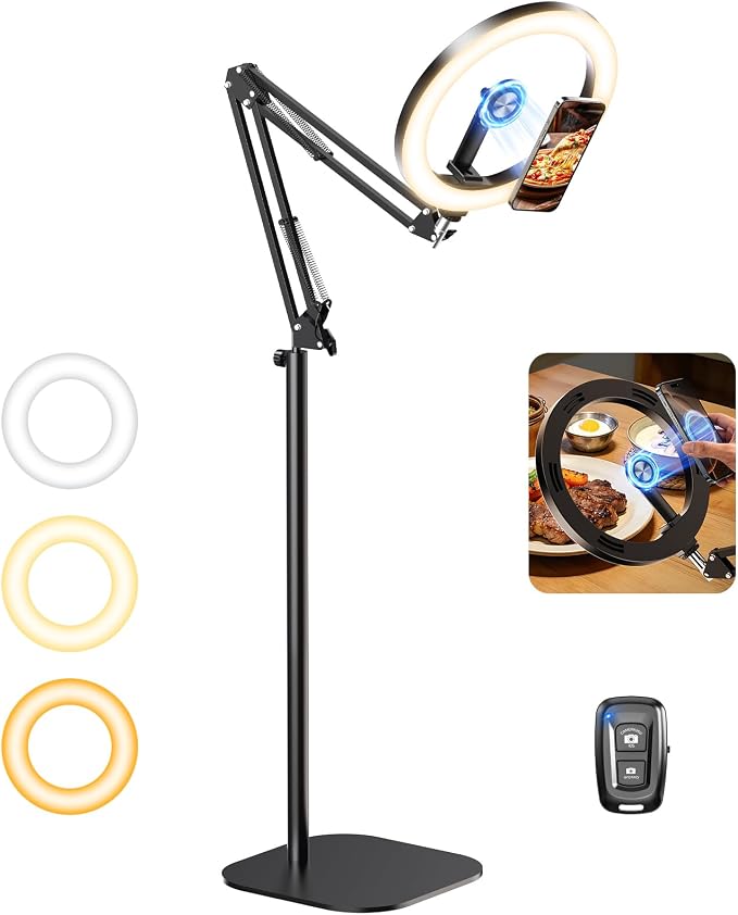 Magnetic Ring Light with Stand Tripod for iPhone – Evershop 10” Overhead Camera Mount, 70.8” Tall Adjustable Selfie Light with Phone Holder for Video Recording, Photography, Streaming