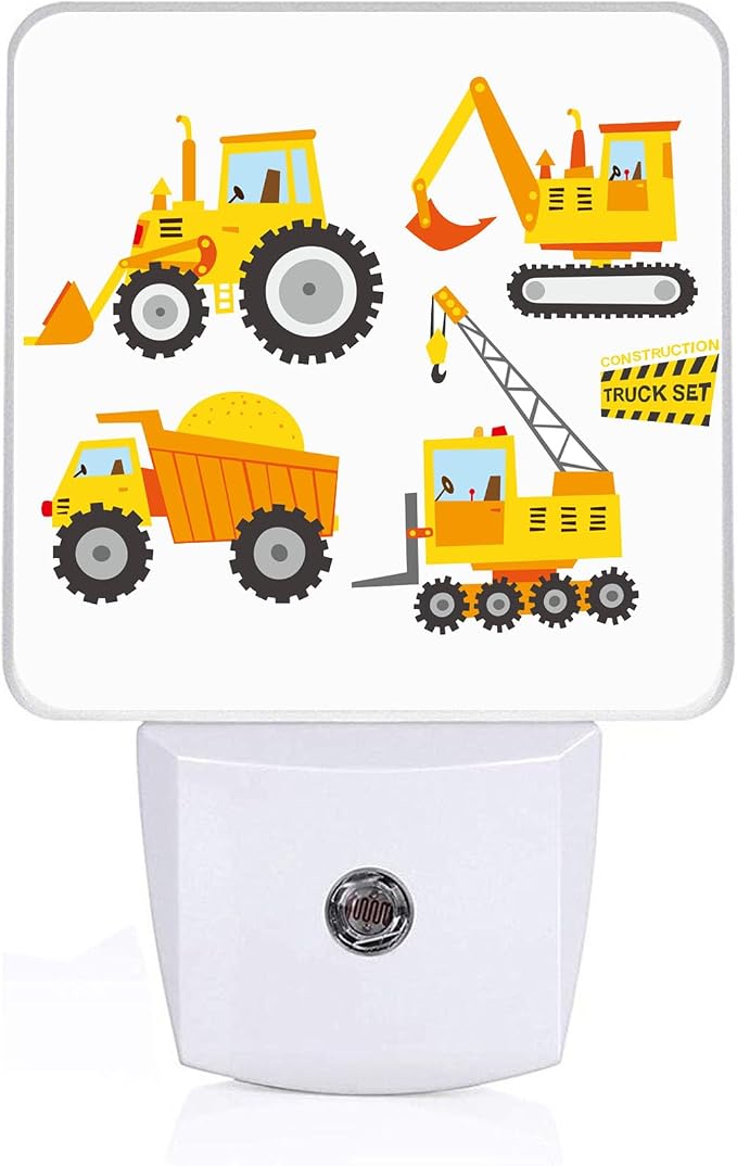 Cartoon Truck Night light, Plug-into Wall Machinery Excavator Building Machine Boy Car Toy Nightlight Lamp with Dusk to Dawn Sensor, Led Lamp 0.5W Energy Efficient for Boys Girls Adults Home Decor