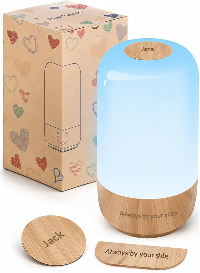 Tikkitouch Personalized Long Distance Touch Lamp, Custom Gift, Set of 1 | Customize names and messages, WiFi and Bluetooth setup, app control, touch activated, meaningful gift for couples and family